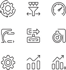 Process Optimization Line Icons – Workflow, Efficiency, Automation Vector Set