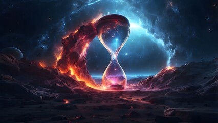 A mysterious glowing rift in space shaped like an hourglass.Cinematic theme, HDR, Vibrant