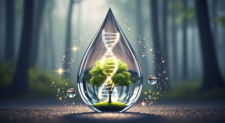 Concept of green biotechnology or synthetic biology, graphic of plant with DNA