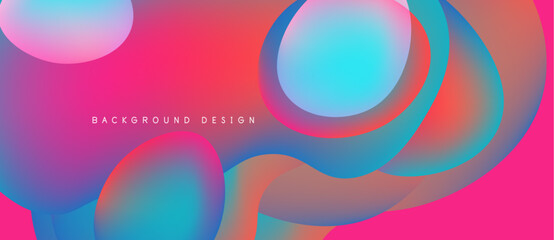 Abstract fluid shapes blend vibrant pinks, blues, purples. Dynamic composition creates modern background design. Smooth gradients offer visual interest.
