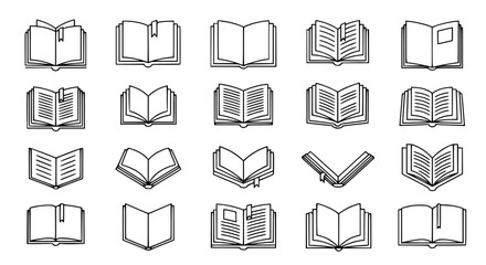 Open books line art collection for education and reading