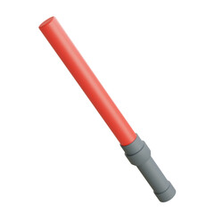 Single red safety baton pointing diagonally down, isolated 3D rendering, used in traffic control, warning systems, or emergency signaling.

