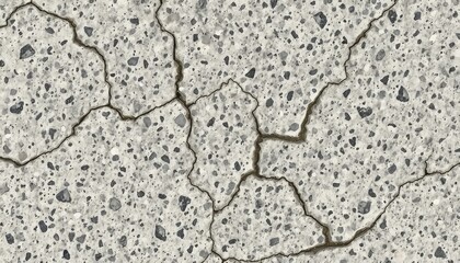 Fototapeta premium Cracked and textured surface shows a rough, weathered concrete material with aggregate and lines running throughout the seamless pattern