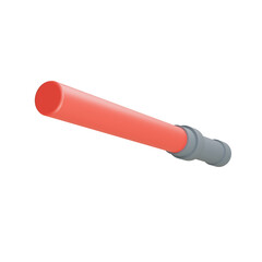 Red flashlight baton with gray base laying flat, viewed from an angle, rendered in 3D for use in guiding or traffic safety signaling.

