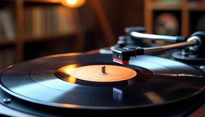 Nostalgic Sound: Close-up of a Turntable Stylus on a Vinyl Record