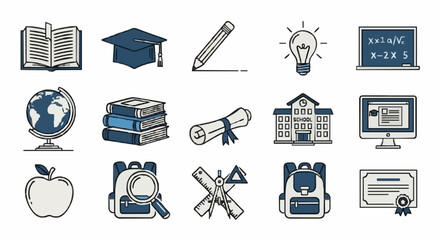 Education vector icons set for learning and knowledge growth
