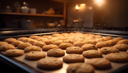 The final touch: sprinkling freshly baked homemade cookies with sugar