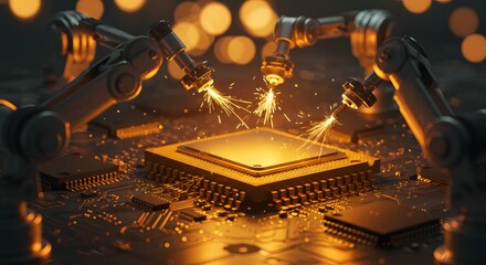 Close-up of computer circuit board. Motherboard computer chip with data and connections. Technology
