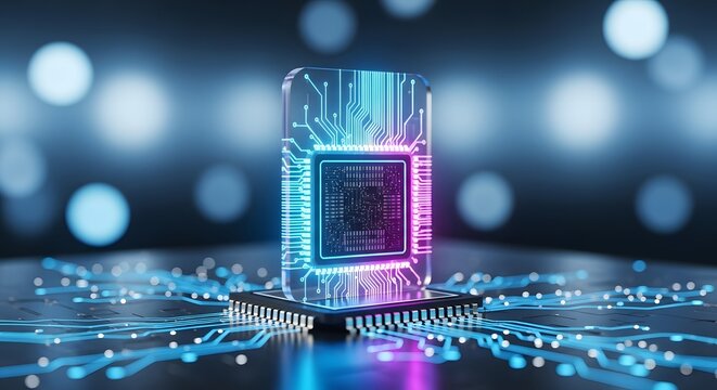 Close-up of computer circuit board. Motherboard computer chip with data and connections. Technology