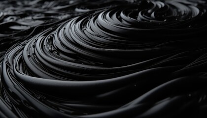 Dramatic swirling texture of dark material with glistening surface, creating an abstract and intriguing visual representation