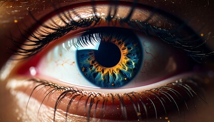 Vibrant Blue  Gold Iris Extreme Closeup of an Eye with Focus on Detail.