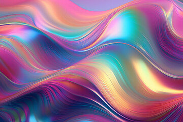 Vibrant holographic abstract background with iridescent liquid metal texture. Futuristic colorful vector art for technology and music festival design