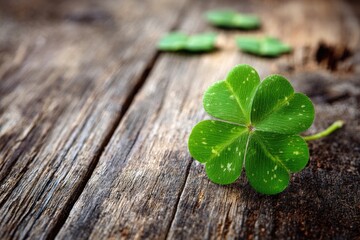 Naklejka premium Bright four-leaf clover on weathered wood