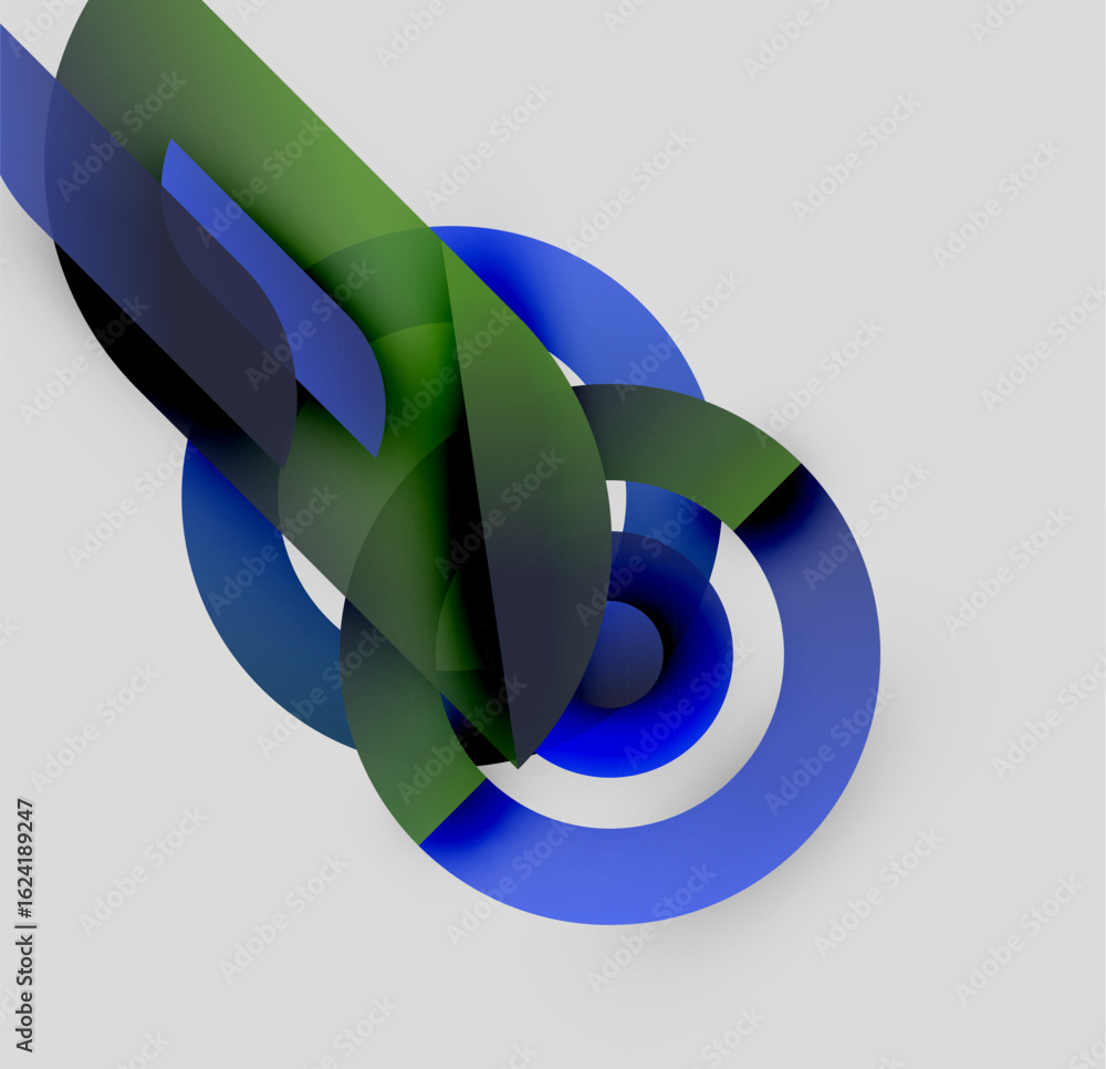 Poster abstract design features overlapping blue, green shapes. smooth gradients create depth, modern aesth