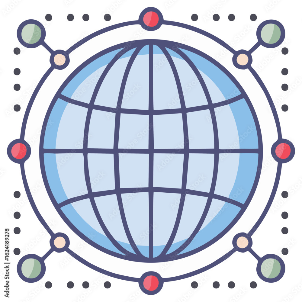 Poster global network illustration with interconnected dots, emphasizing world connectivity and data transm
