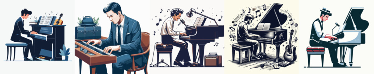 VECTOR IMAGE OF A MAN PLAYING THE PIANO WITH A WHITE BACKGROUND