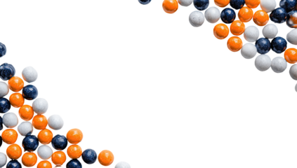 Colorful spherical candies frame a black background