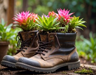 Boots With Bromeliads  
