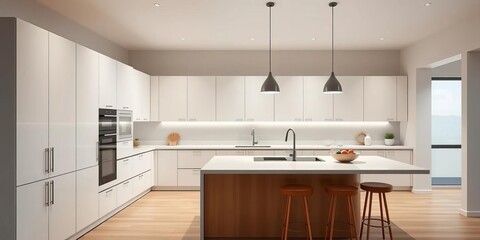 Sleek, minimalist kitchen cabinets and island  Modern lines, clean design,  modern,  design