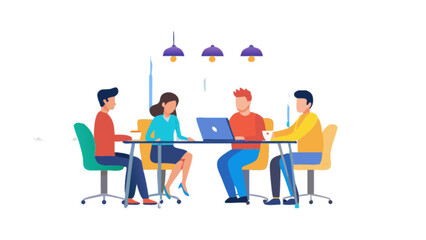 Team meeting vector illustration for business collaboration and brainstorming session at office space
