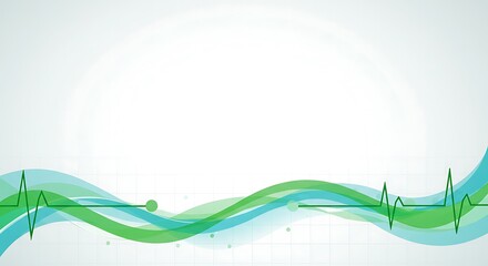 Green and Blue Medical Presentation Template with Heartbeat Line and Abstract Wave Design