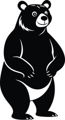Standing cartoon bear black silhouette vector illustration isolated on white background