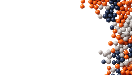 Abstract graphic design featuring a border of clustered, colorful spheres