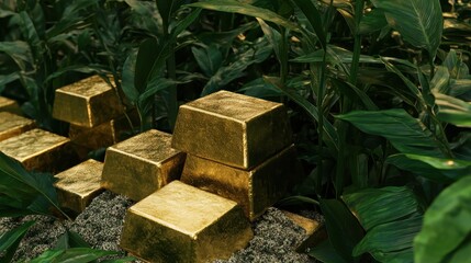 Golden Bars Hidden Among Green Foliage in a Natural Environment