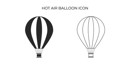 Obraz premium A pair of hot air balloon icons, one solid and one outlined, with vertical stripes and a basket.
