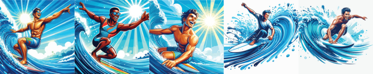 VECTOR IMAGE OF A MAN SURFING ON A WHITE BACKGROUND