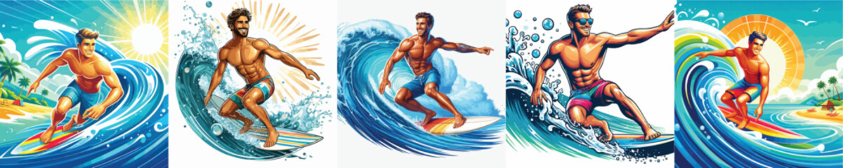 VECTOR IMAGE OF A MAN SURFING ON A WHITE BACKGROUND