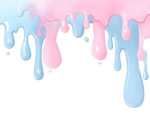 Dripping pink and blue paint on a white background in a smooth rendering