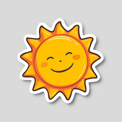 Illustration of a cheerful sun with a smile on a gray background sticker