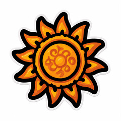 Illustration of a sun with orange petals and a decorative center circle