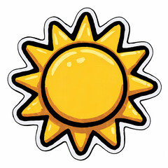 Illustration of a yellow sun with black outline and white background border