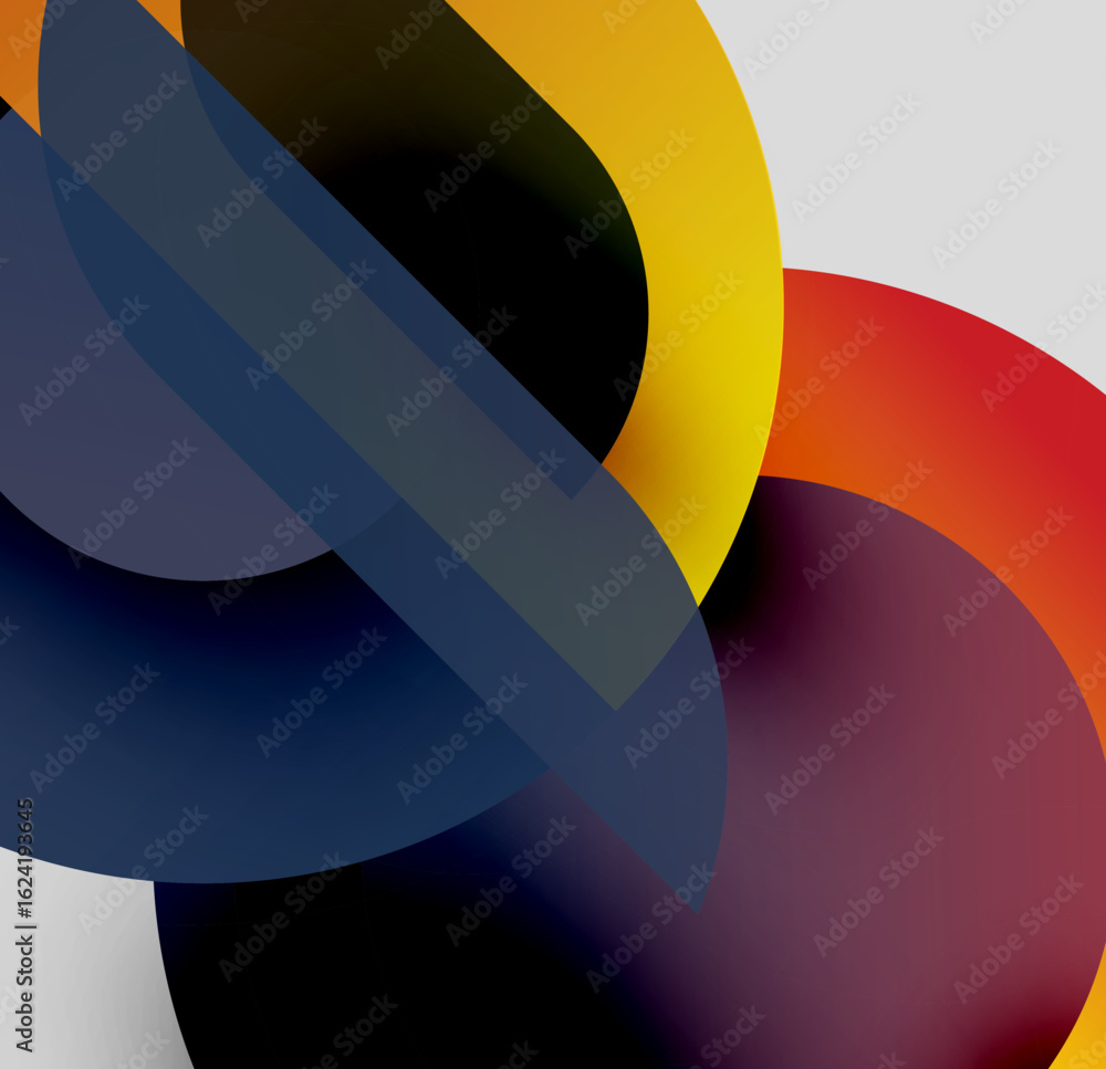 Poster abstract composition. overlapping shapes create dynamic visual experience. colors blend, forming gra