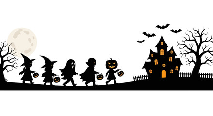 Halloween Night Out: Silhouette of Trick-or-Treaters