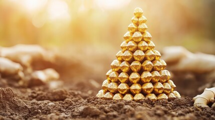 Golden Pyramid Structure on Earth Symbolizing Wealth and Prosperity