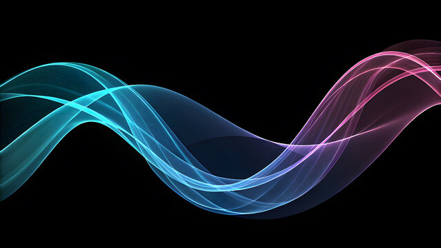 Glowing Blue and Pink Light Strands on Black Background - Powered by Adobe