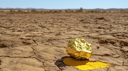 Golden Rock on Dry Desert Soil Under Clear Blue Sky in Nature