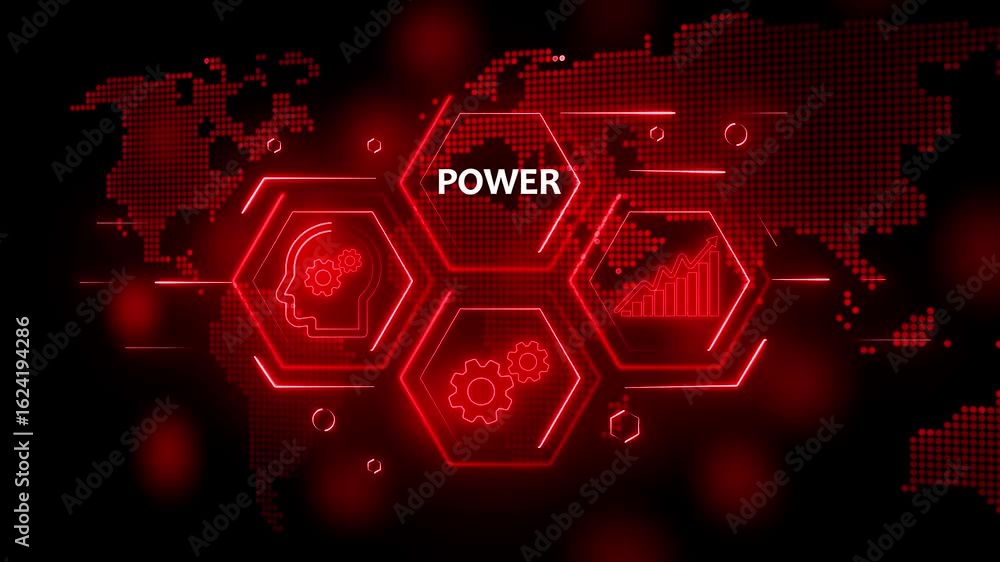 Poster technology business managements. glowing neon power text with alpha channel. technology and network 