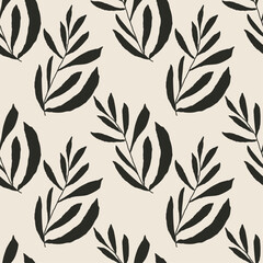 Trendy minimalist seamless botanical pattern with abstract creative hand drawn composition
