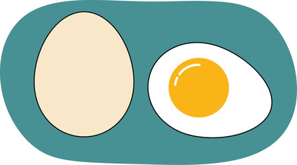 Boiled egg and half egg on teal background