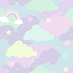 seamless pattern with pink clouds and hearts
