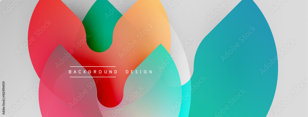 Poster abstract colorful shapes overlap. gradient hues create modern design. minimalist composition, suitab