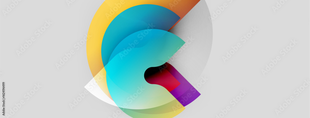 Poster abstract colorful design. overlapping shapes create dynamic visual impact. gradient hues suggest flu