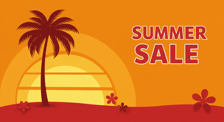 Vibrant Summer Sale Background with Palm Tree Silhouette and Sunset Fast Summer