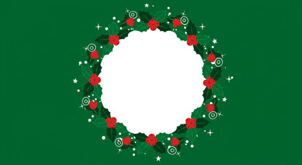 Festive Holly Wreath Frame Holiday Season Decoration and Christmas Background Fast Template