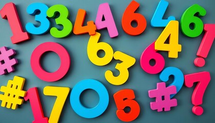 Colorful paper cut-out numbers, symbols, punctuation, and brackets Ideal for kids' crafts, posters, and banners,  set,  crafts