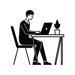 Illustration of person working at a laptop with plant on desk